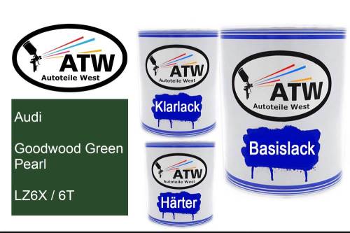 Audi, Goodwood Green Pearl, LZ6X / 6T: 1L Lackdose + 1L Klarlack + 500ml Härter - Set, von ATW Autoteile West.